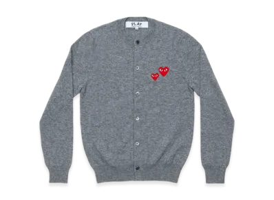 COMME des GARCONS PLAY Round Neck Cardigan With Double Red Emblem "Top Light Gray"