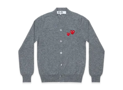 COMME des GARCONS PLAY V-Neck Cardigan With Double Red Emblem "Top Light Gray"
