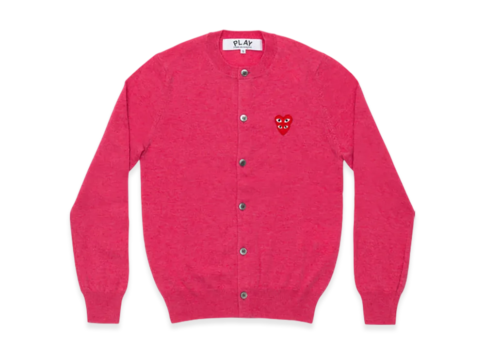 COMME des GARCONS PLAY Round Neck Cardigan With Red Layered Emblem "Pink"