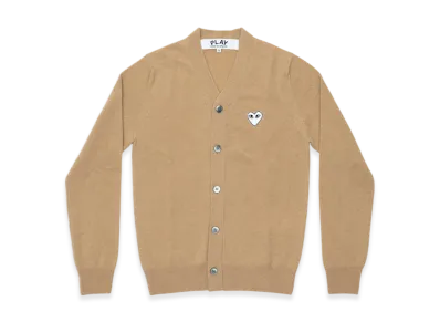 COMME des GARCONS PLAY V-Neck Cardigan With White Emblem "Top Light Camel"