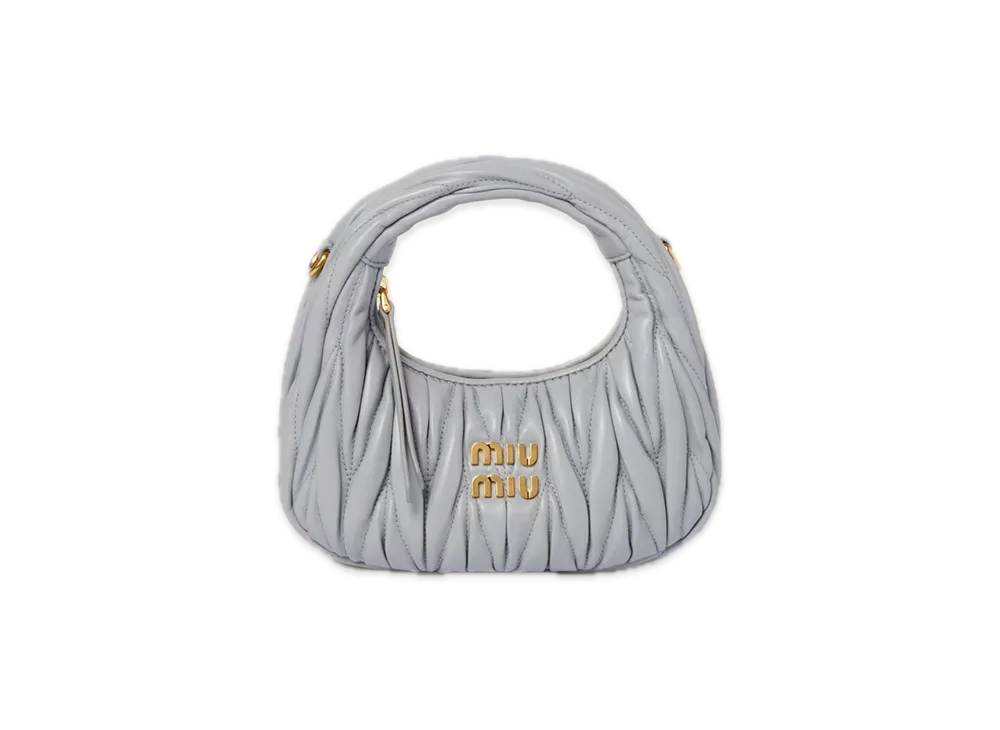 MIU MIU Wander Matelasse Leather Hobo Mini Bag "Perl Grey"