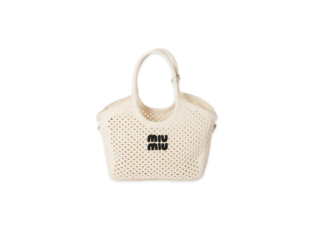 MIU MIU Ivy Cotton Mesh Tote Bag "White"