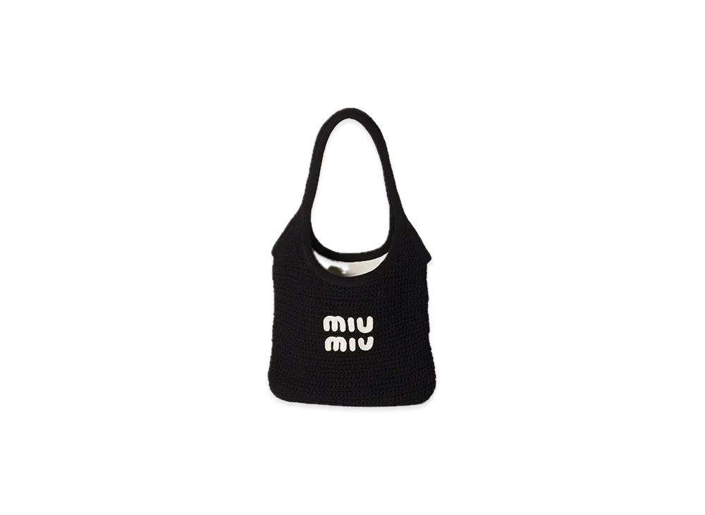 MIU MIU Ivy Raffia-Effect Woven Tote Bag "Black"