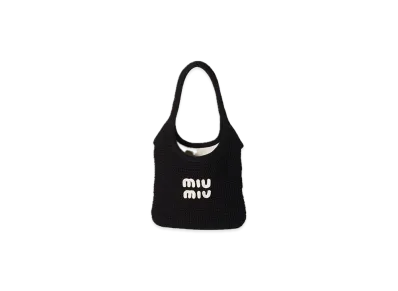 MIU MIU Ivy Raffia-Effect Woven Tote Bag "Black"