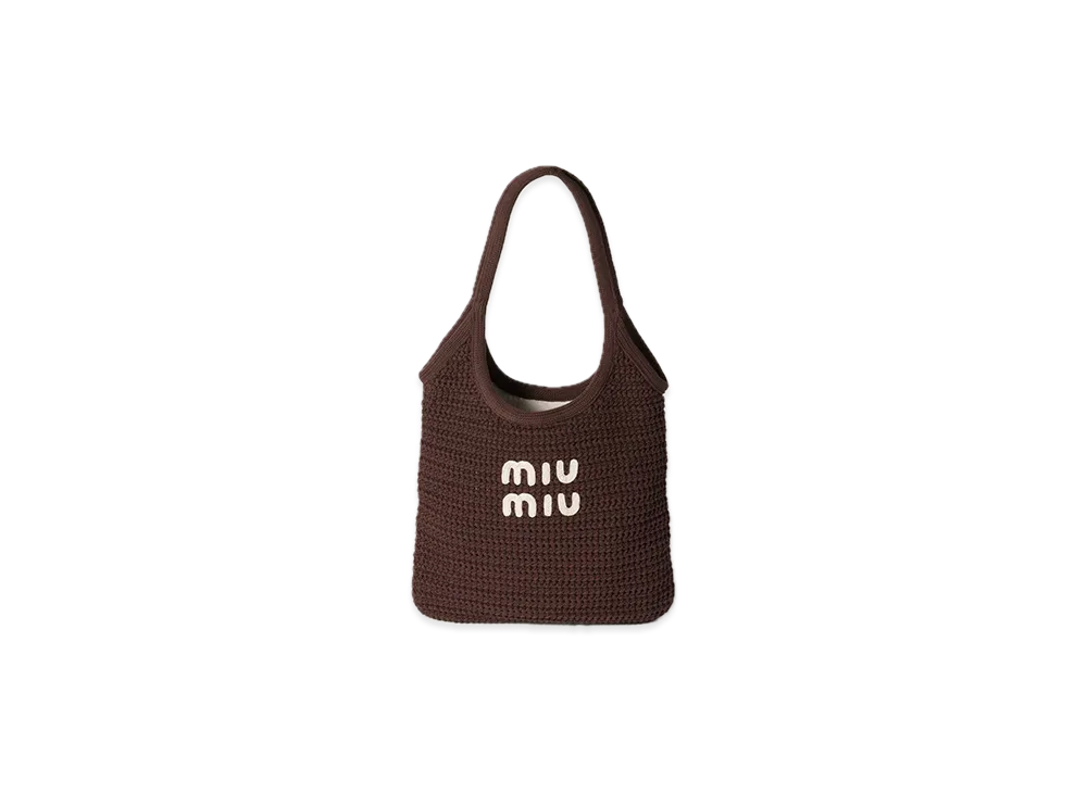 MIU MIU Ivy Raffia-Effect Woven Tote Bag "Brown"