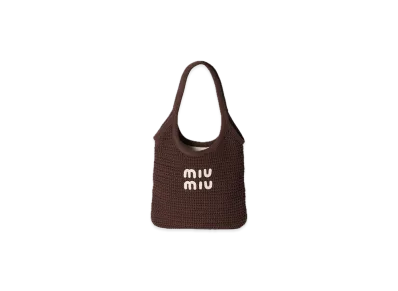 MIU MIU Ivy Raffia-Effect Woven Tote Bag "Brown"
