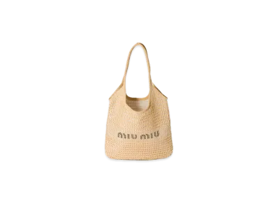 MIU MIU Ivy Raffia-Effect / Linen Bag "Beige"