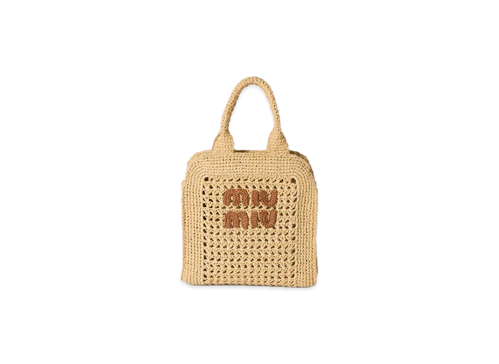MIU MIU Raffia-Effect Woven Tote Bag "Beige"