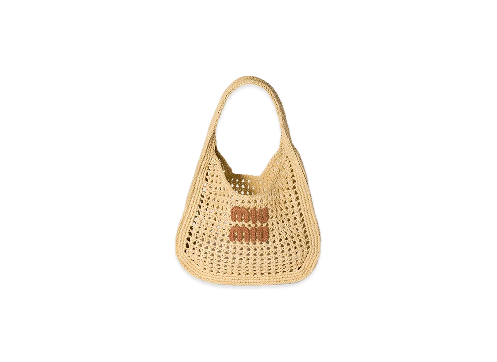 MIU MIU Raffia-Effect Woven Hobo Bag "Beige"