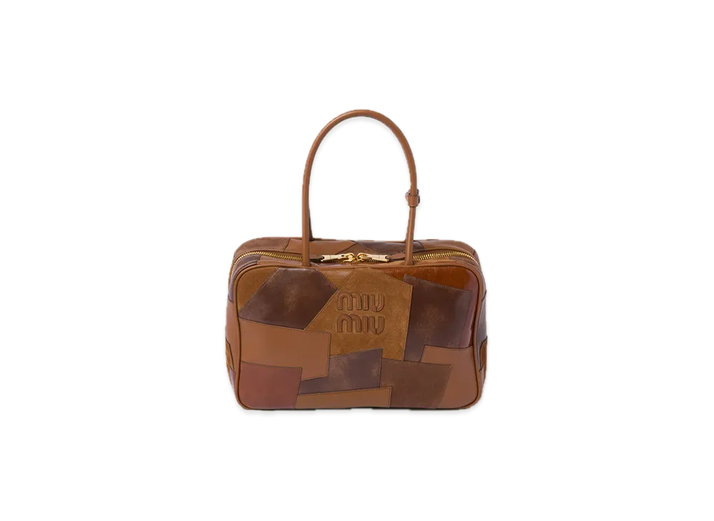 MIU MIU Leather Patchwork Bow Bag "Cognac"