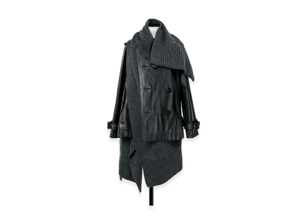 sacai Leather x Wool Knit Jacket "Black/Charcoal Gray"