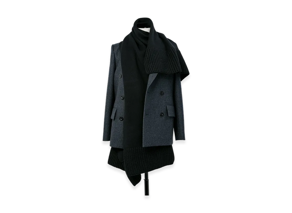sacai Wool Melton x Wool Knit Jacket "Charcoal Gray/Black"