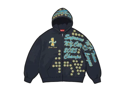 Supreme League Champs Zip Up Hooded Sweatshirt "Navy"