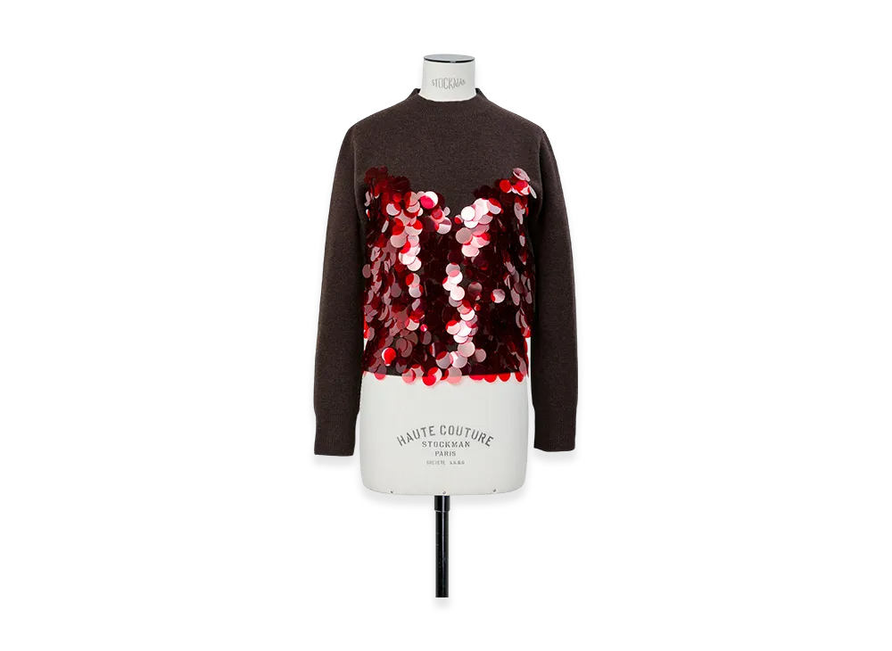 sacai Sequin Embroidery x Wool Knit Pullover "Brown/Red"