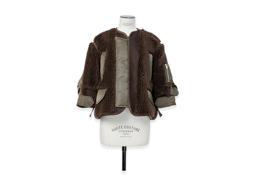 sacai Faux Shearling x Nylon Twill Blouson "Brown/Dark Khaki"