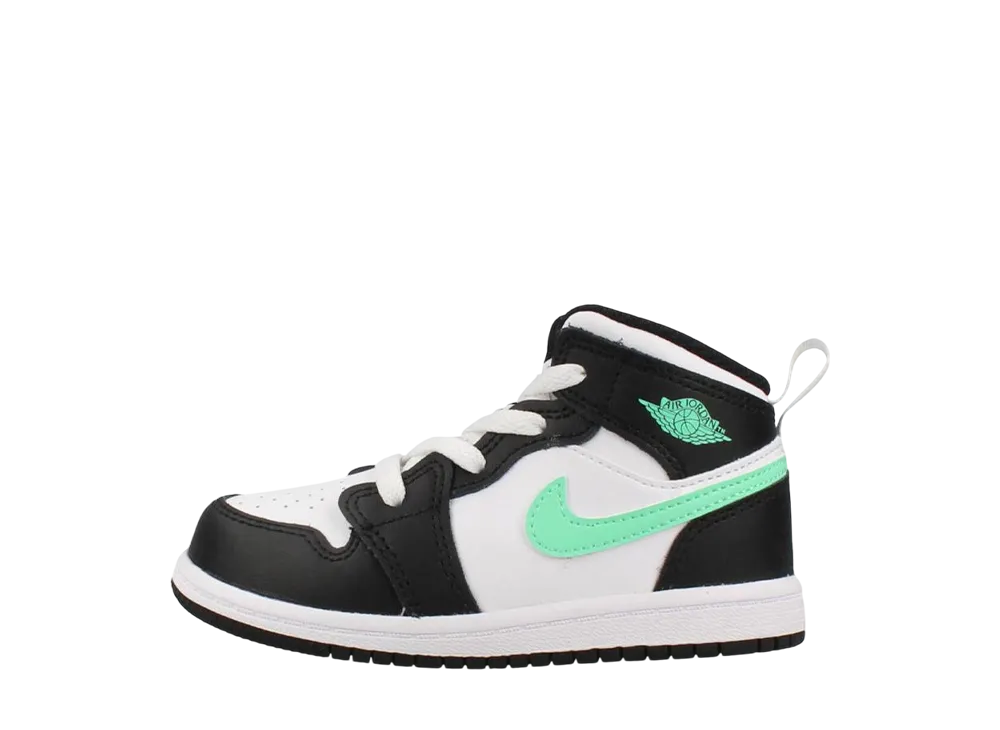 ナイキ TD エアジョーダン1 ミッド "ホワイト/ブラック/グリーングロウ" (キッズ)