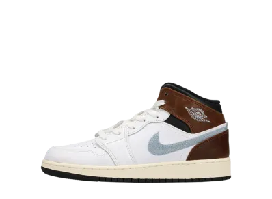 ナイキ GS エアジョーダン1 ミッド SE "ホワイト/ブラック/セイル/ブルーグレー" (キッズ)