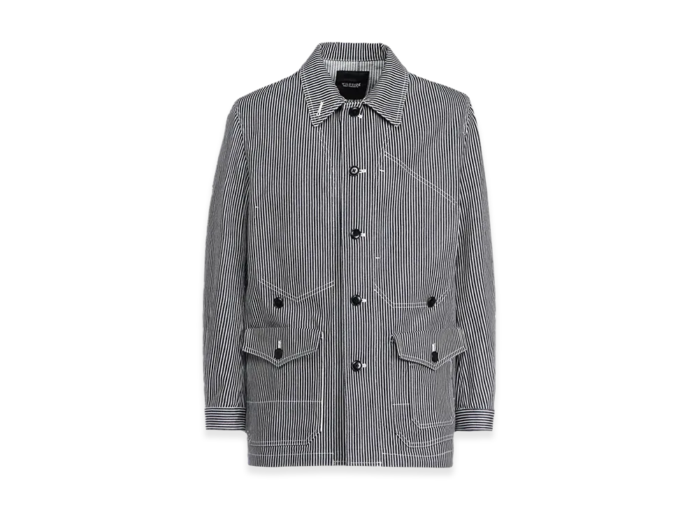 WILDSIDE YOHJI YAMAMOTO Hickory Stripe White Stitch Shirt Jacket "Navy/White"
