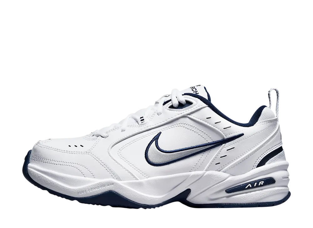 ナイキ エアモナーク4 4E "ホワイト/ミッドナイトネイビー/ホワイト/メタリックシルバー" (エクストラワイド)