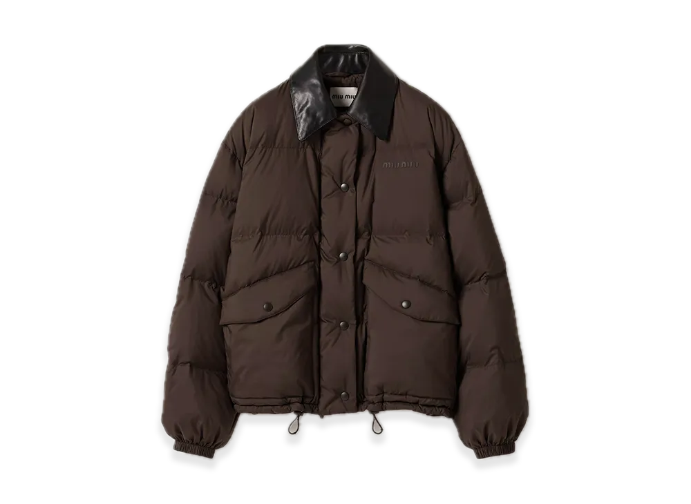MIU MIU Technical Pongee Cropped Down Jacket "Dark Brown"