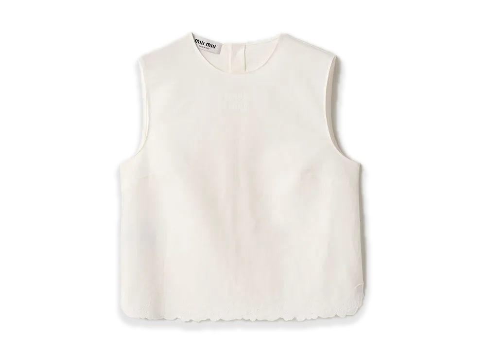 MIU MIU Embroidered Slub Canvas Top "Ivory"