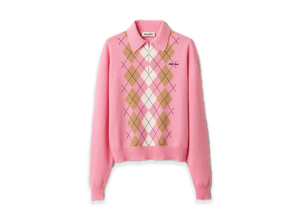 MIU MIU Cashmere Half-Zipper Polo Shirt "Pink"