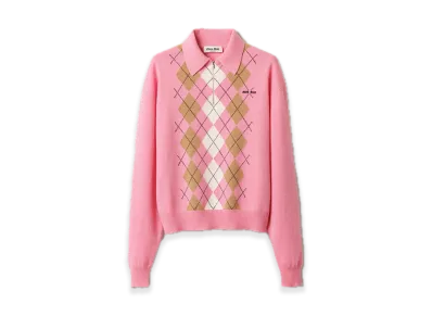 MIU MIU Cashmere Half-Zipper Polo Shirt "Pink"