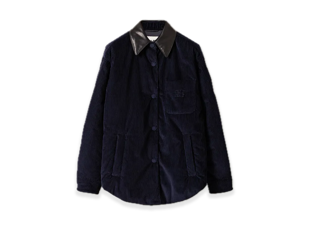 MIU MIU Corduroy/Nappa Leather Down Jacket "Ivory"