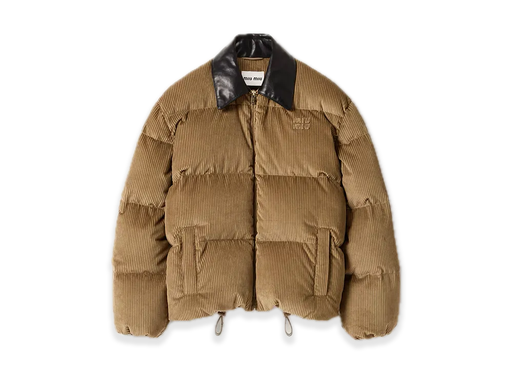 MIU MIU Corduroy/Nappa Leather Down Jacket "Brown"