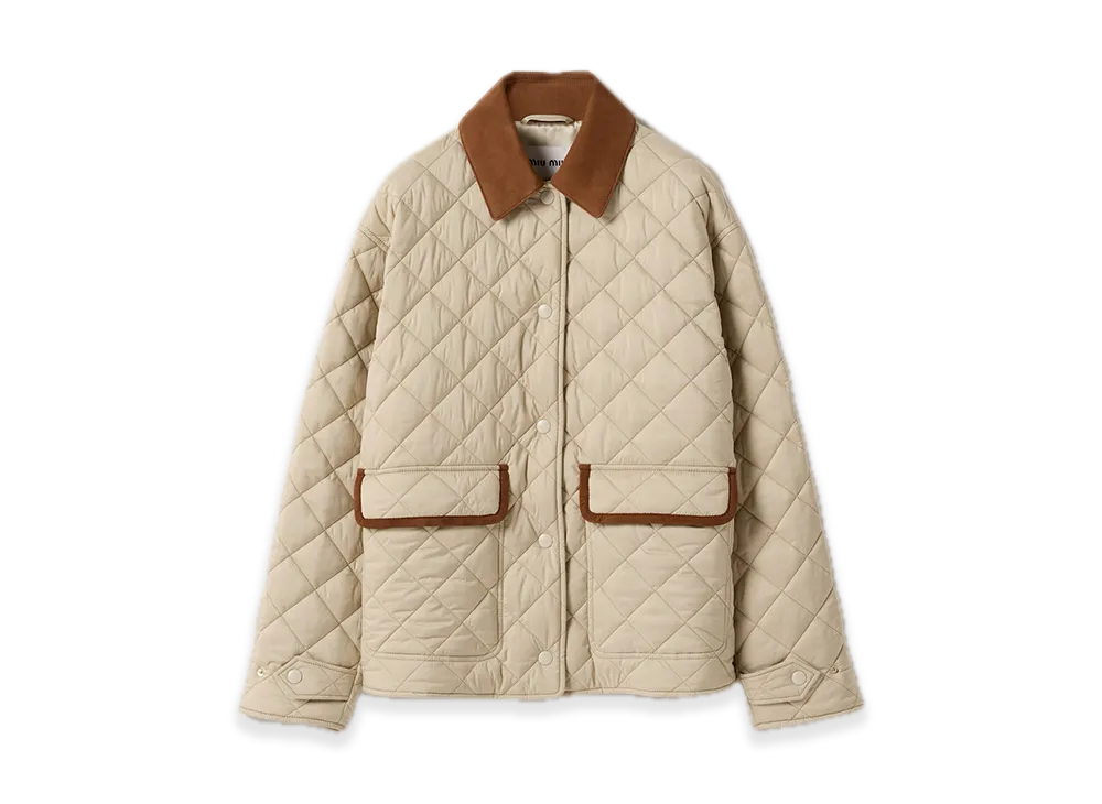 MIU MIU Quilted Technical Pongee Blouson "Sand Beige"