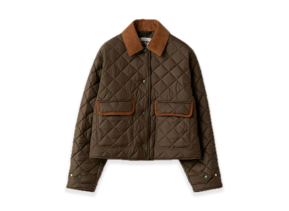 MIU MIU Quilted Technical Pongee Blouson Jacket "Khaki"