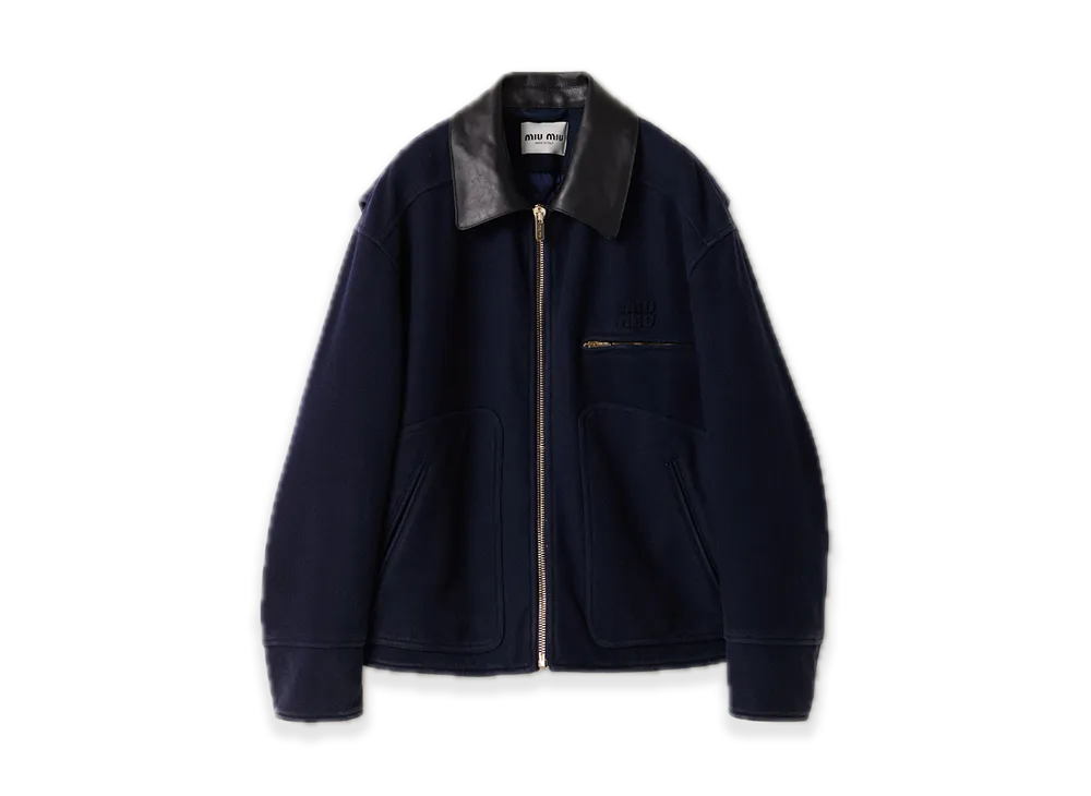 MIU MIU Washed Wool Cloth Blouson Jacket "Navy"