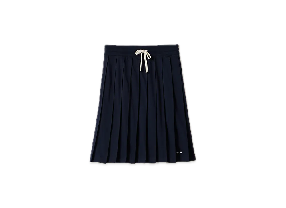 MIU MIU Pleated Garment-Dyed Jersey Skirt "Navy"