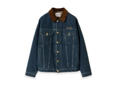 MIU MIU Flocked Denim/Velvet Blouson Jacket "Navy"