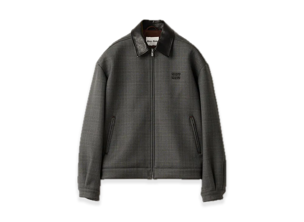 MIU MIU Prince of Wales Check/Bonded Jersey Blouson Jacket "Gray"