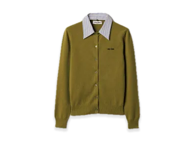 MIU MIU Cashmere Cardigan with Collar "Fern Green/Cocoa Brown"