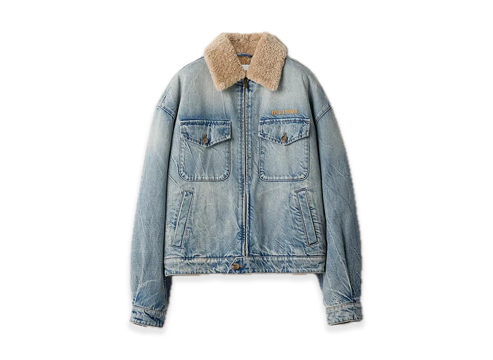MIU MIU Denim/Shearling Tracker Jacket "Light Blue"