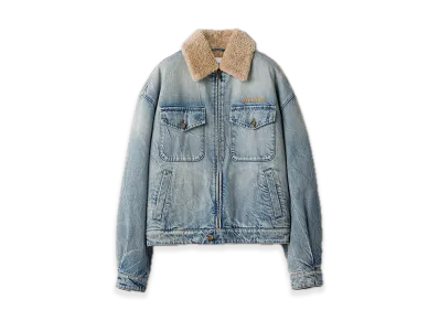 MIU MIU Denim/Shearling Tracker Jacket "Light Blue"