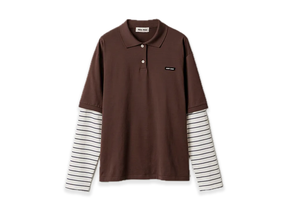MIU MIU Jersey Polo Shirt "Dark Brown/Navy/Off-White"