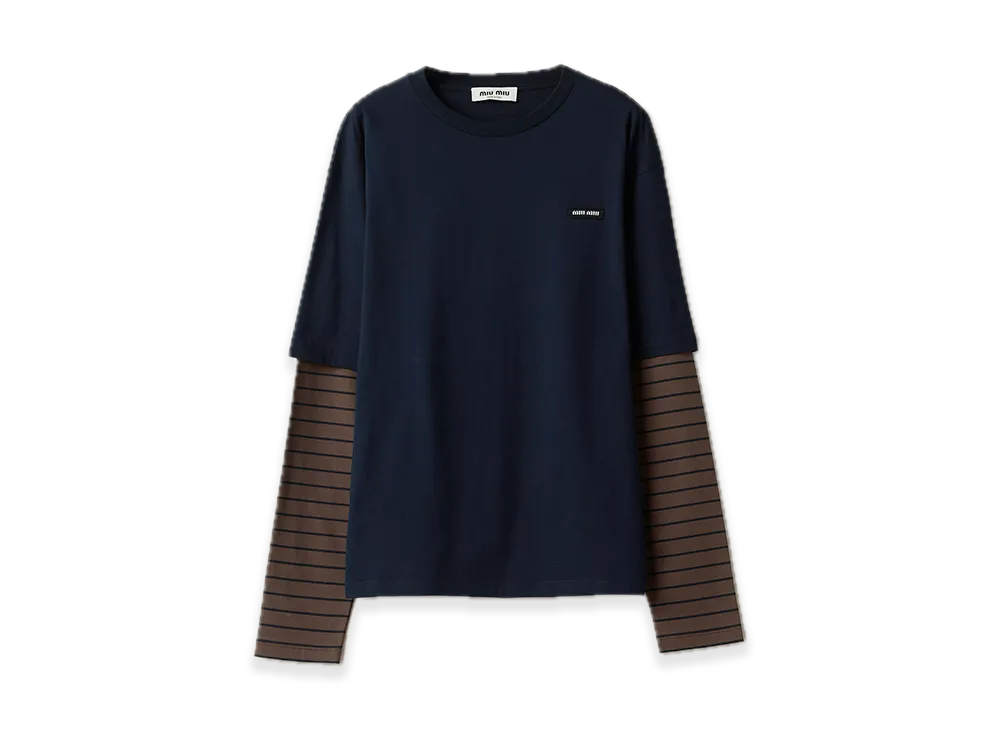 MIU MIU Long Sleeve Jersey Tee "Blue/Dark Brown"