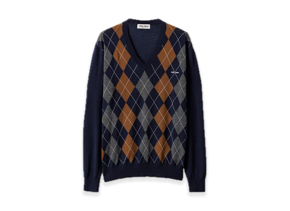 MIU MIU V-Neck Wool Sweater "Navy"