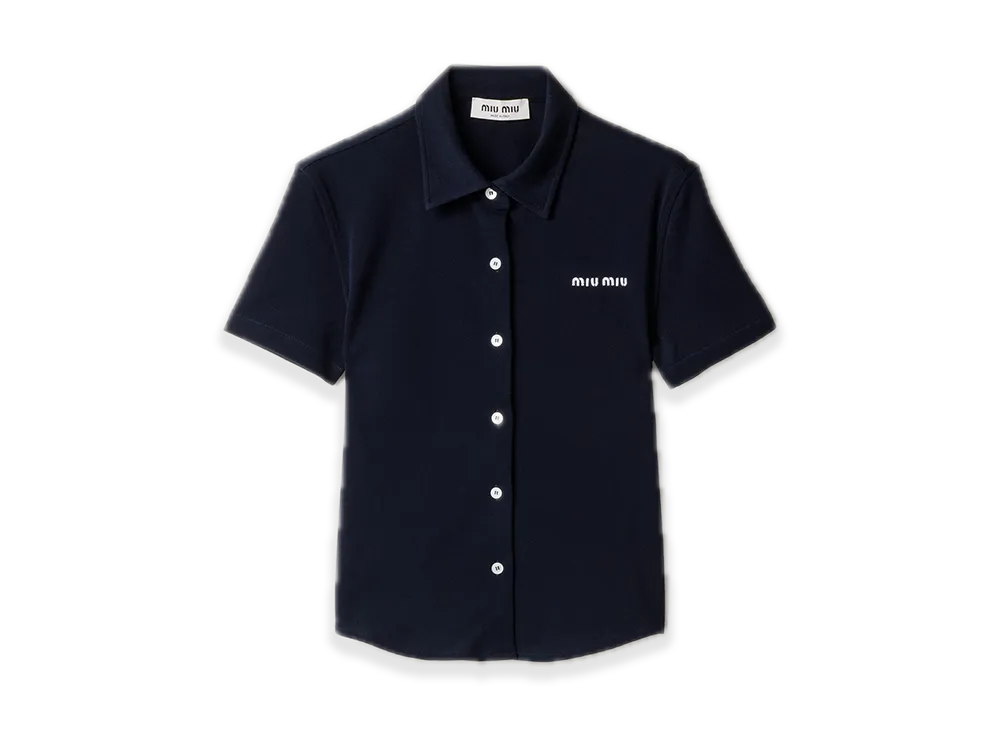 MIU MIU Cotton Pique Shirt "Navy"