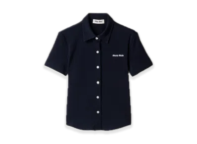 MIU MIU Cotton Pique Shirt "Navy"