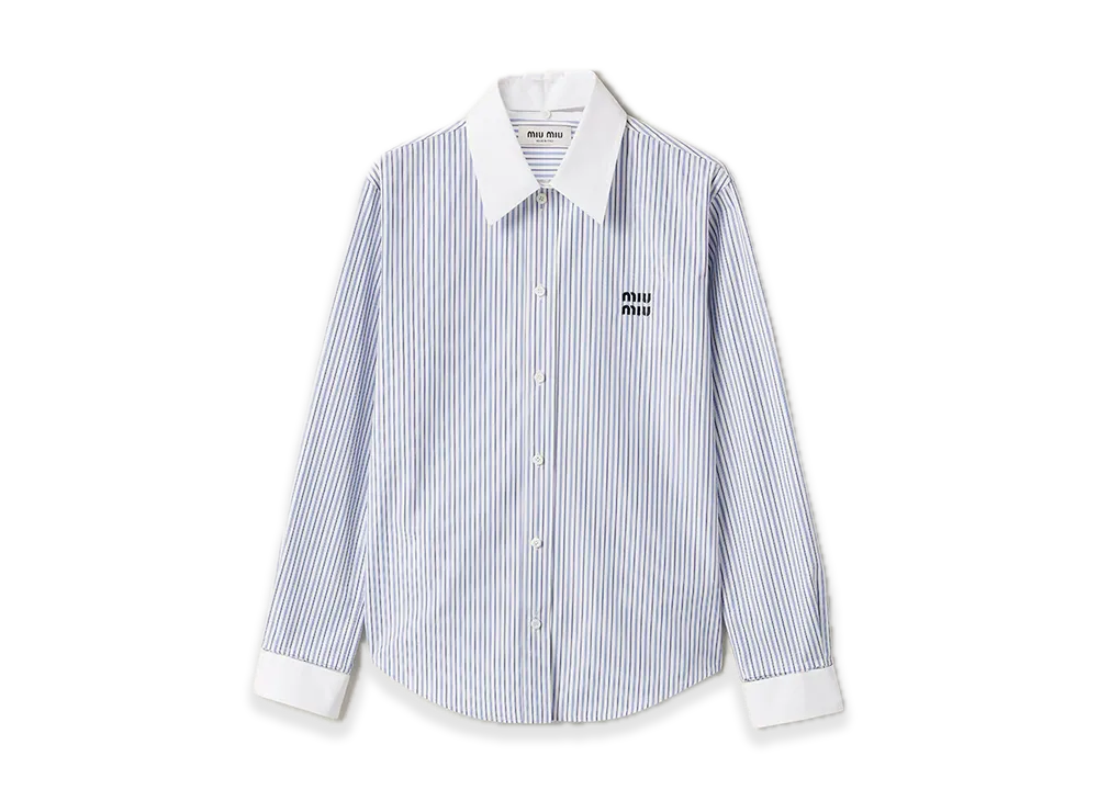 MIU MIU Stripe Poplin Shirt "White/Blue"