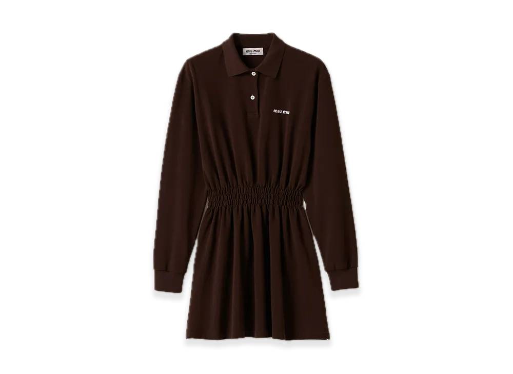 MIU MIU Cotton Pique Minidress "Dark Brown/Navy/Off-White"