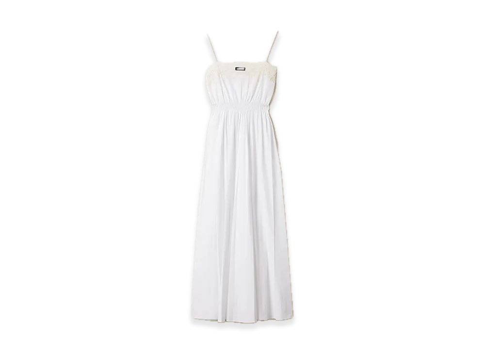 MIU MIU Poplin and Lace Midi Dress "White"