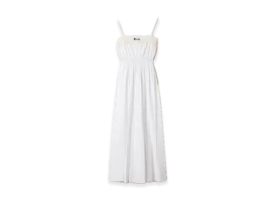 MIU MIU Poplin and Lace Midi Dress "White"