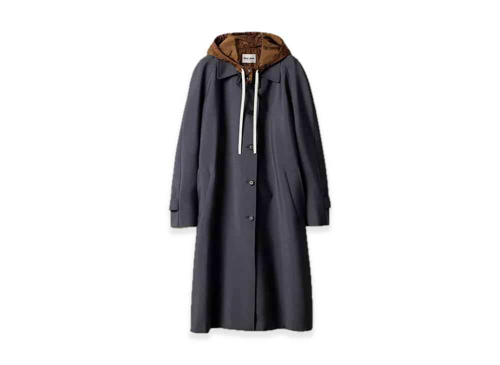 MIU MIU Single-Breasted Kid Mohair and Technical Pongee Coat "Hematite/Cinnamon"