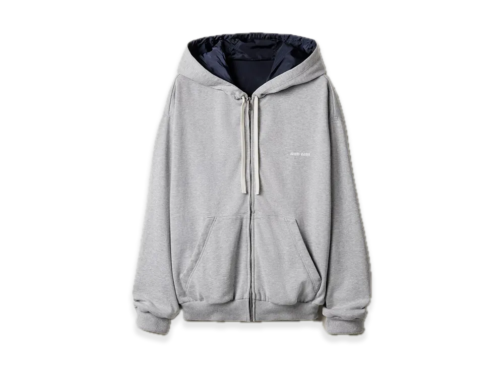 MIU MIU Jersey and Technical Pongee Blouson Jacket "Gray/Navy"