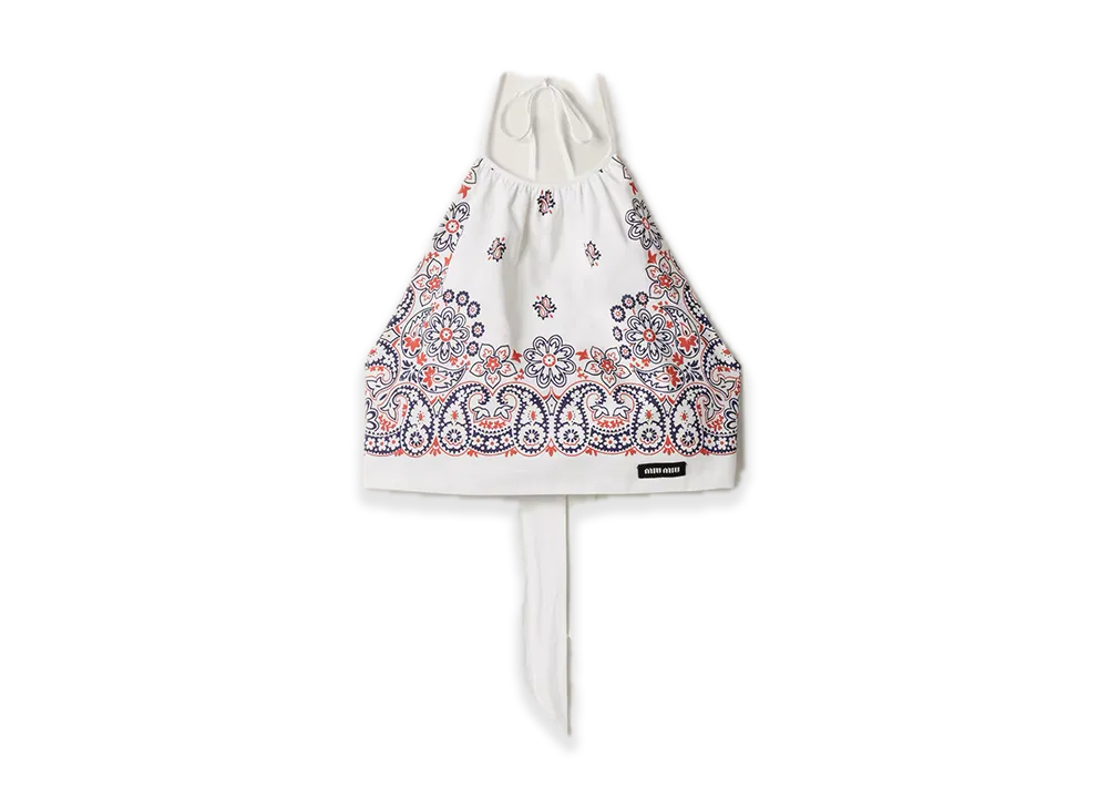 MIU MIU Printed Poplin Halter Top "White/Navy"